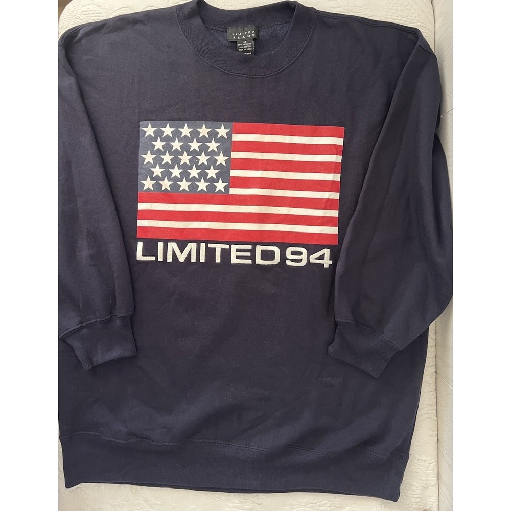 Vintage 90s Limited Jeans American Flag Sweatshirt Blue 1994 USA Medium Oversi